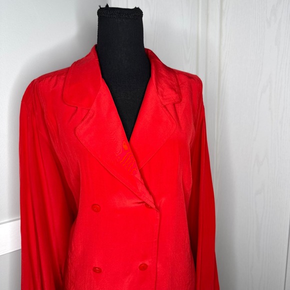 Vintage 90s Dana Buchman 100% Silk Double-Breasted Blouse Red Button Front sz 14 - Picture 2 of 8